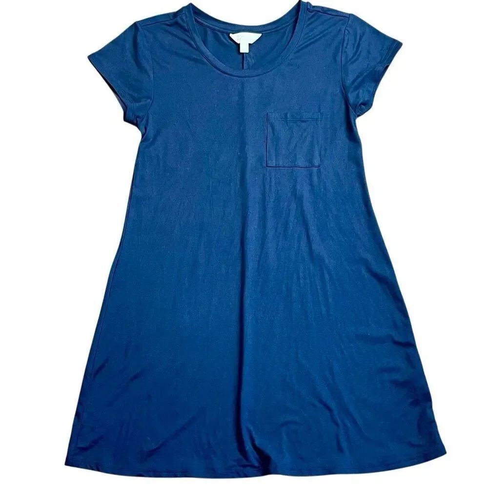 Market & Spruce Navy Blue T-Shirt A-Line Short Sleeve Pocket Dress Large